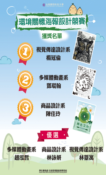 Award of Environmental Care Poster Design Competition for the First Semester of the 111th Academic Year 111/12/14(Wed)Image